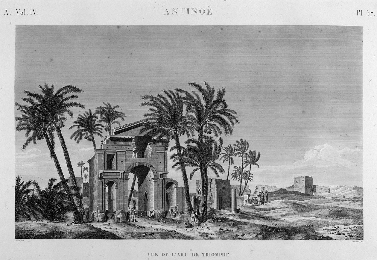 Antinoë: widok Łuku Triumfalnego w „Opisie Egiptu”, wydaniach cesarskich autorstwa Unknown artist