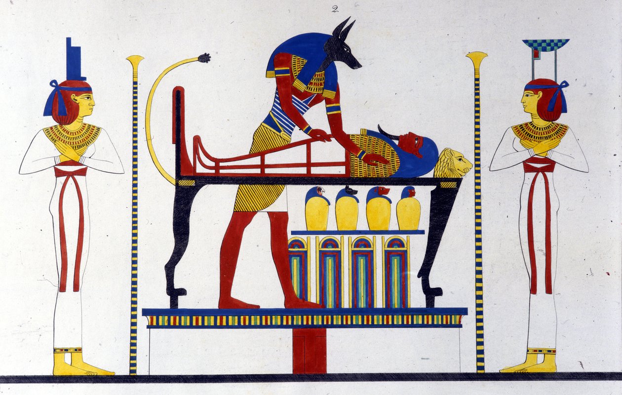 Anubis i mumia - w „Zabytkach Egiptu i Górnej Nubii” Ippolito Roselliniego (Rossellini). autorstwa Unknown artist