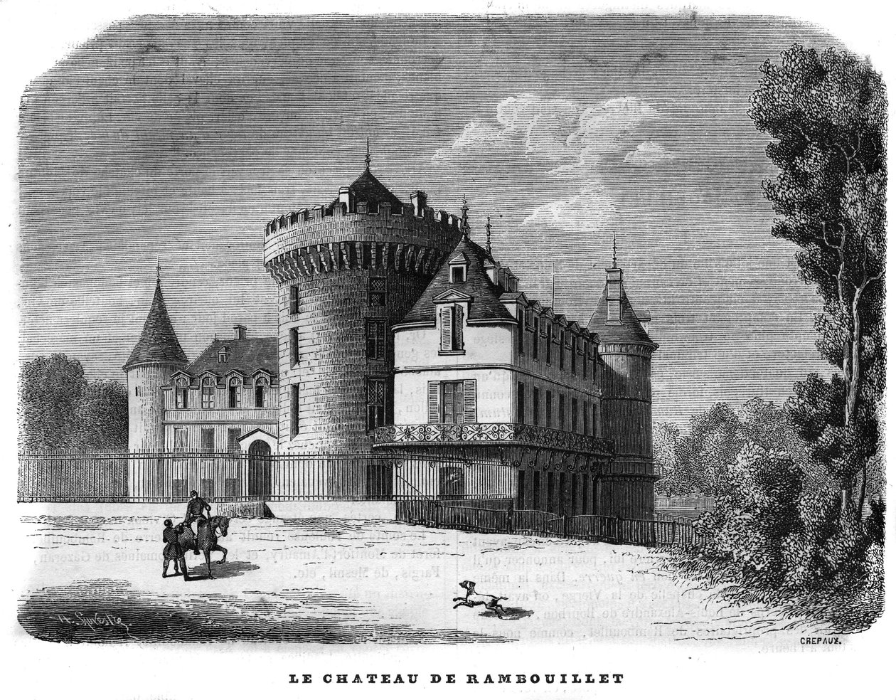 Architektura: widok zewnętrzny na Chateau de Rambouillet (XIV-XV w., przebudowany w ciągu stulecia). autorstwa Unknown artist