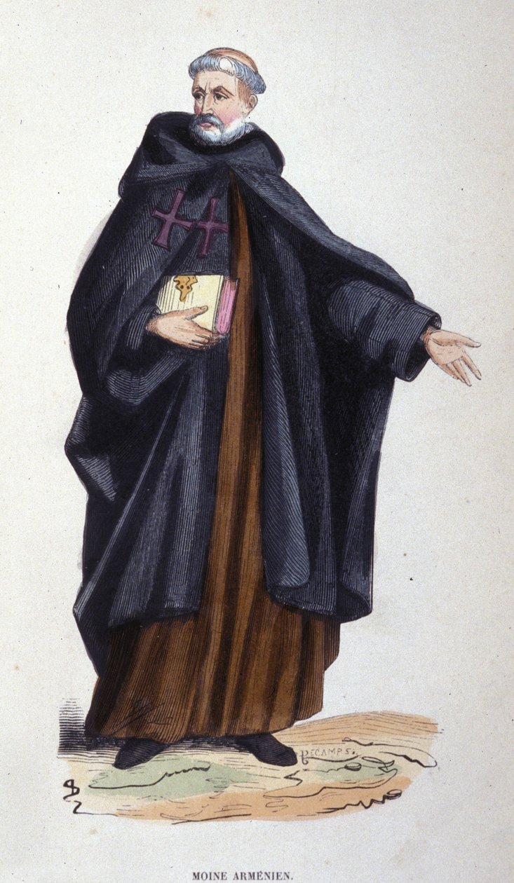 Mnich ormiański. Rycina z albumu na zakony, Paryż autorstwa Unknown artist
