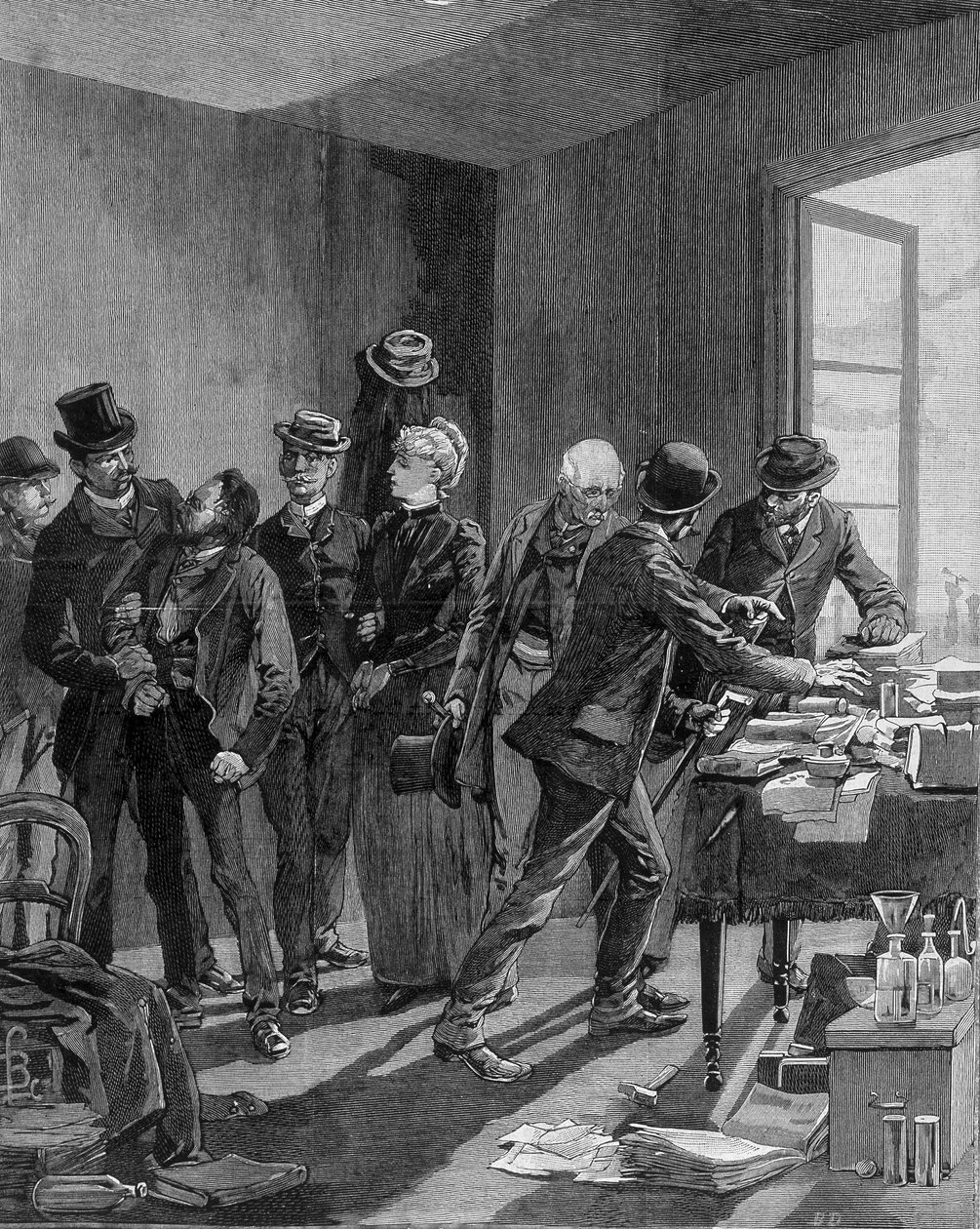 Aresztowanie w Paryżu nihilistów Reinchteina i jego żony. Rytownictwo pod koniec XIX wieku (1890?). autorstwa Unknown artist