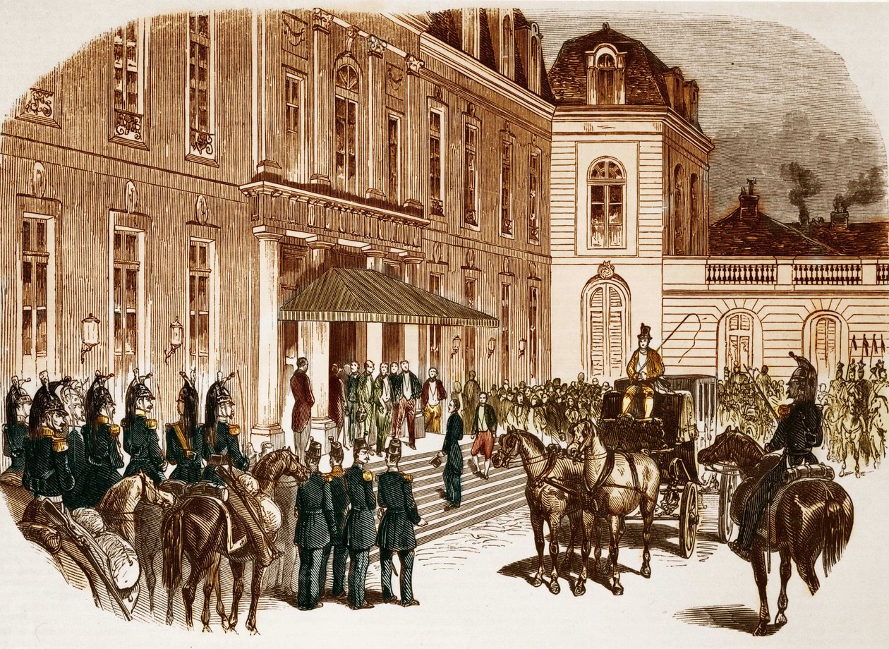 Przybycie Ludwika Napoleona Bonaparte (Louis-Napoleon III) do Pałacu Elizejskiego dzień po jego wyborze. autorstwa Unknown artist