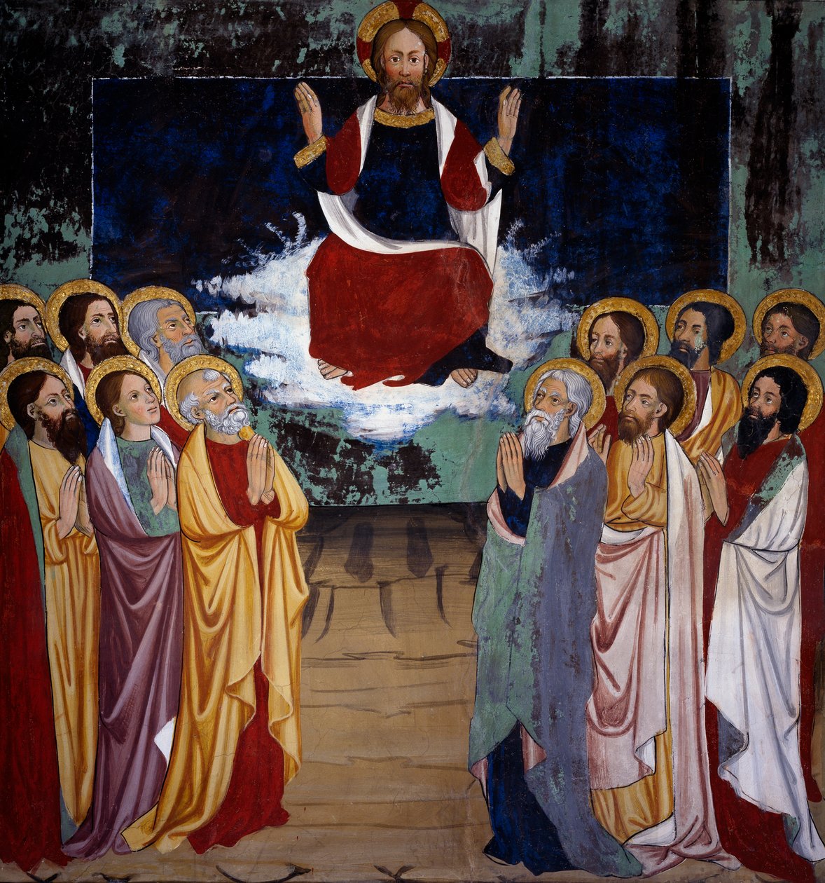 Wniebowstąpienie, Życie Chrystusa (XV wiek), freski, kaplica św. Sebastiana, Villard-de-Lans, Rodan-Alpy, Francja. autorstwa Unknown artist
