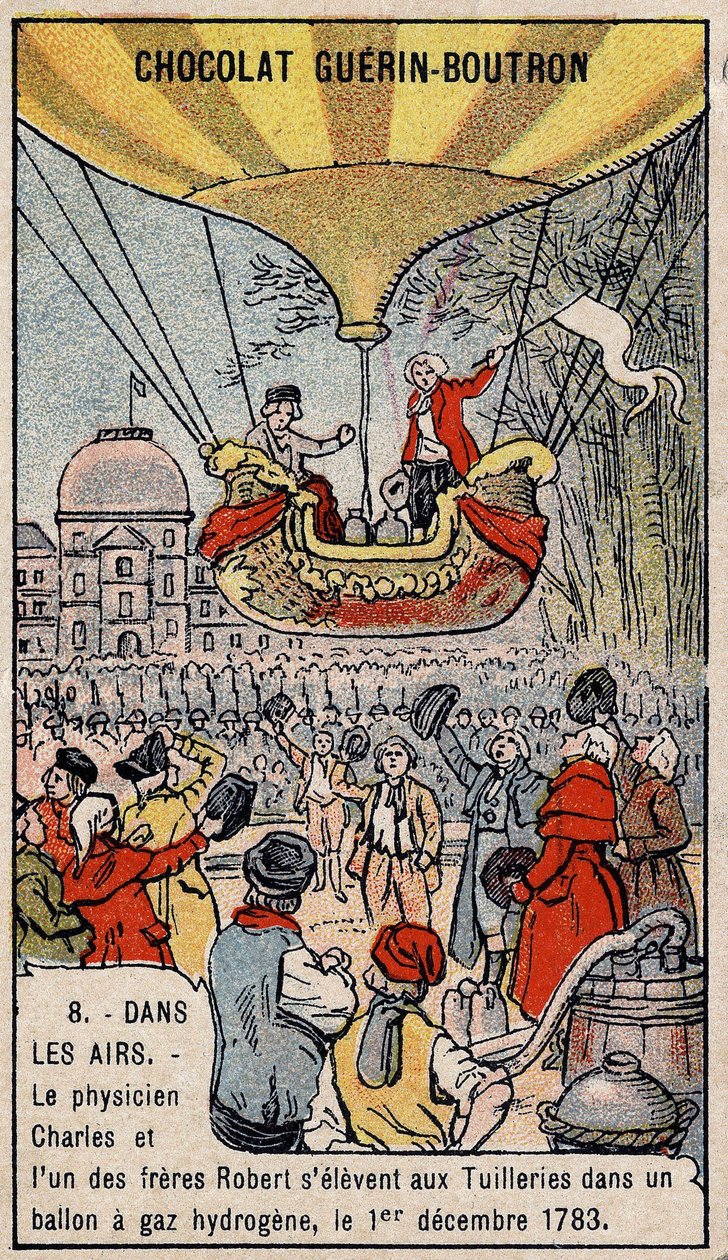 Wniebowstąpienie balonem z gazem wodorowym francuskiej aeronautyki Charlesa i Roberta le Jeune, wykonanego w Paryżu, w Ogrodzie Tuileries. 1 grudzień autorstwa Unknown artist