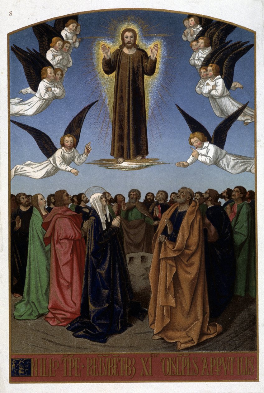 Wniebowstąpienie Chrystusa (Anioły, Józef, Dziewica), b.d. z XVI-wiecznego dokumentu. autorstwa Unknown artist