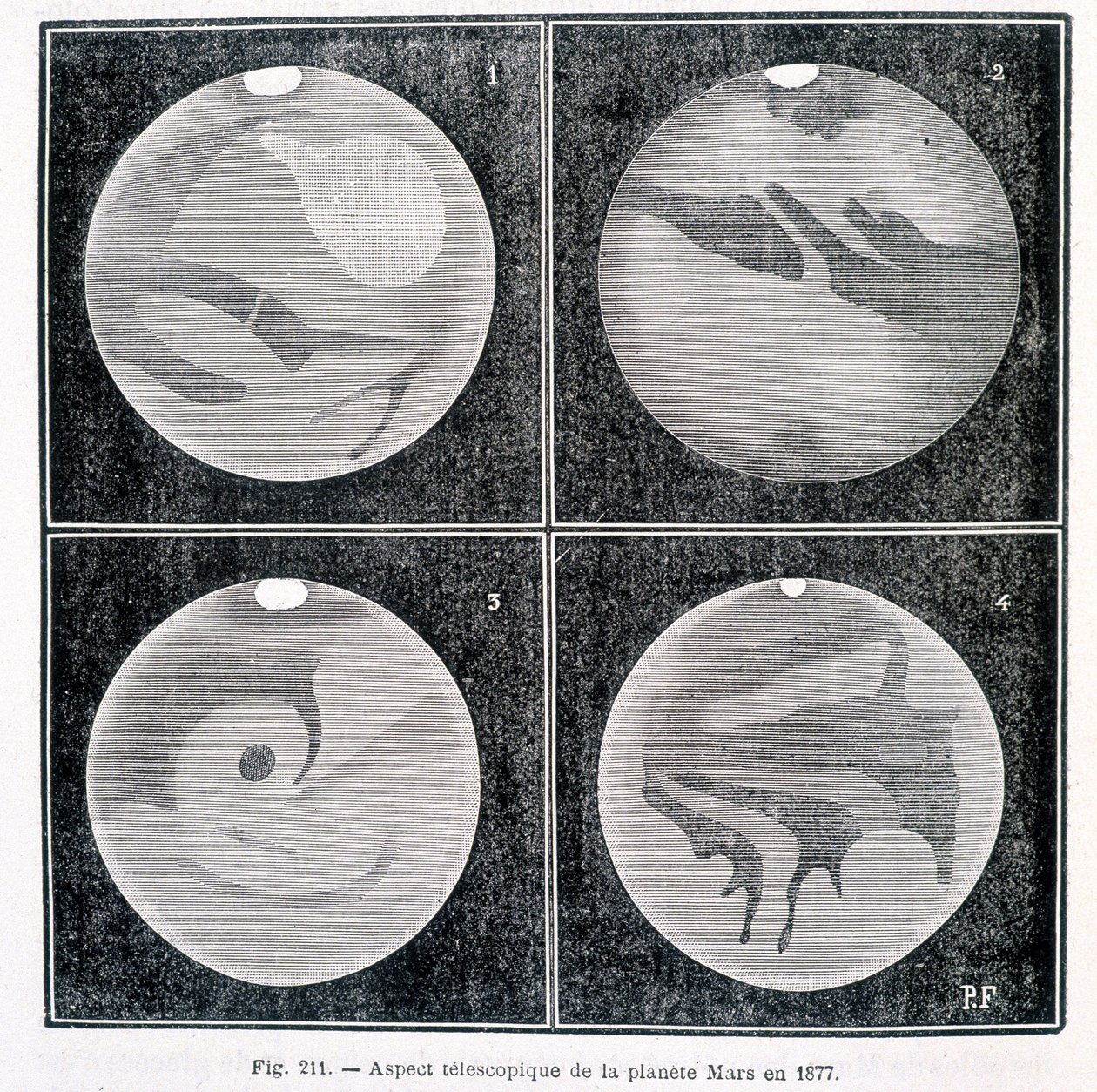 Teleskopowe aspekty planety Mars w 1877 - w „Popular Astronomy” Camille Flammarion, ed. Marpon i Flammarion autorstwa Unknown artist