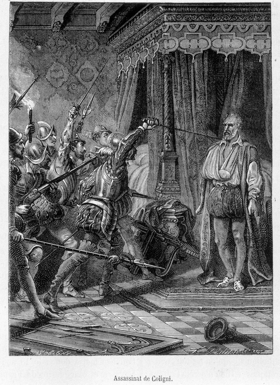 Zabójstwo Coligny przez kilku mężczyzn (Gaspard de Châtillon, Sire de Coligny autorstwa Unknown artist