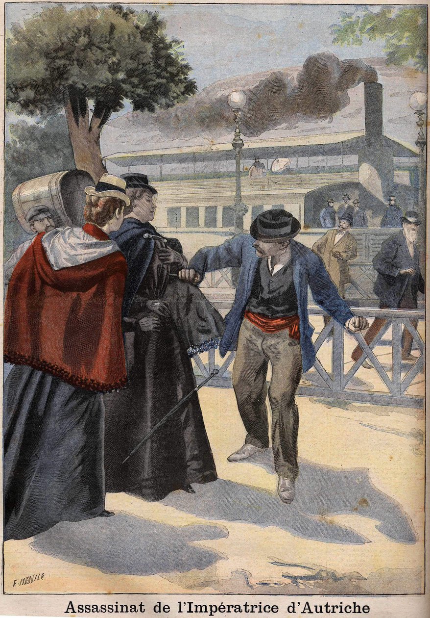 Zabójstwo Impress Elisabeth z Austrii (Sissi) przez włoskiego anarchistę w Genewie autorstwa Unknown artist