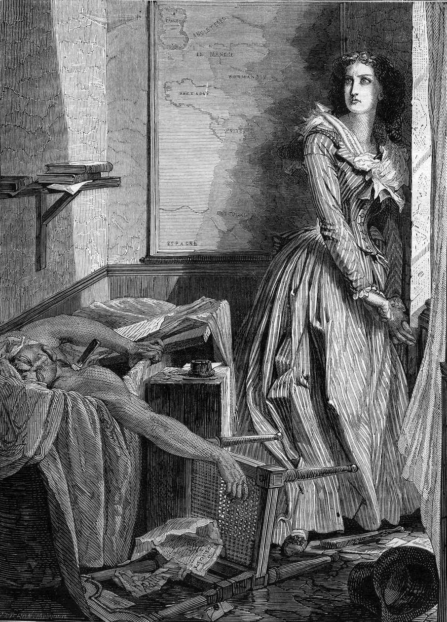 Zabójstwo Jeana Paula Marata (1743-1793) przez Charlotte Corday (1768-1793), 13 lipca 1793 w Paryżu. Grawerowanie z 1860 roku. autorstwa Unknown artist