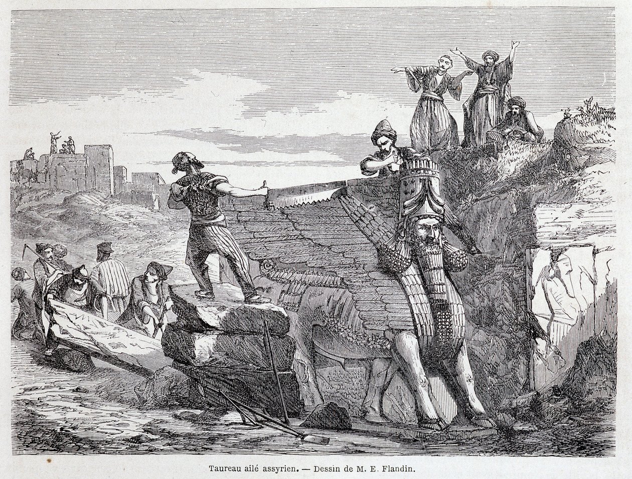Asyryjski skrzydlaty byk na terenie Niniwy – w „”Tour du monde””1 sem. 1863. autorstwa Unknown artist