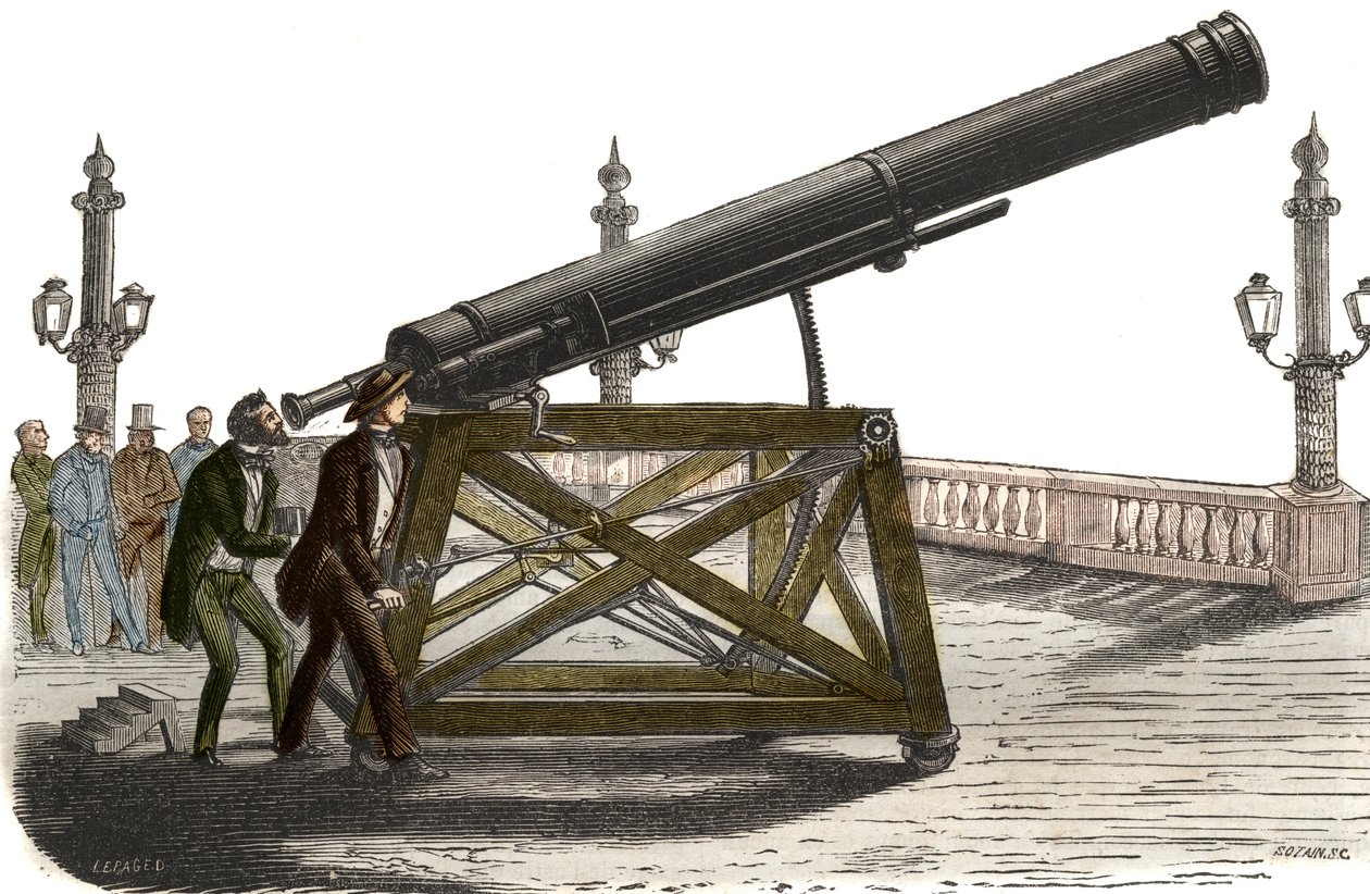 Astronomiczna oprawa Place de la Concorde M. Queslina w Paryżu. Grawer z 1857 roku w „Le Musee Des Sciences”” autorstwa Unknown artist