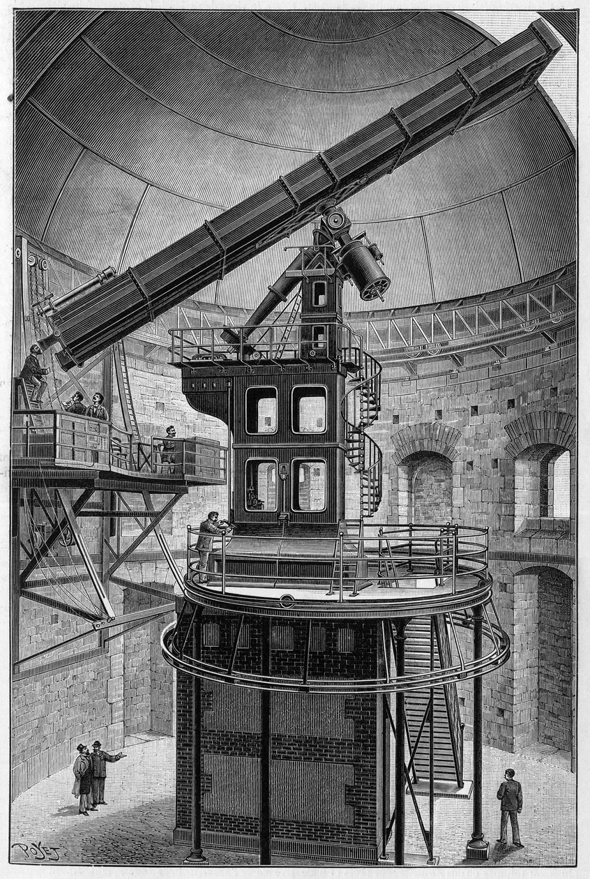 Okulary astronomiczne Pana Janssena, Członka Instytutu, Dyrektora Obserwatorium Astronomii Fizycznej w Meudon. Grawerowanie w „”La Nature: revue des sciences et de leurs applications aux arts et a l
