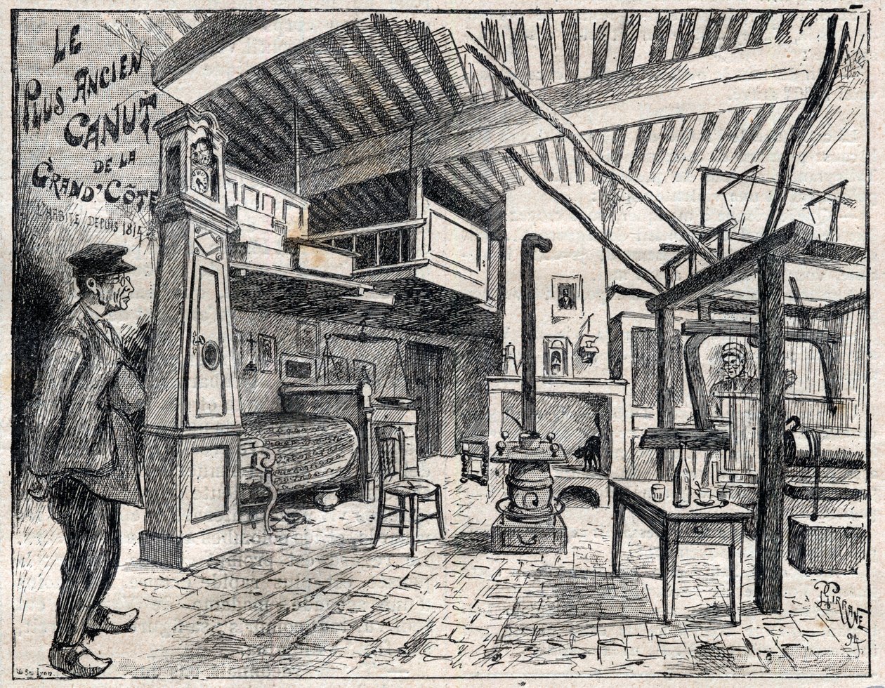 Atelier de Canut a Lyon - najstarszy kanut Wielkiego Cote od 1814 r. Grawer w „Le Progres illustrious” z 1895 r. autorstwa Unknown artist