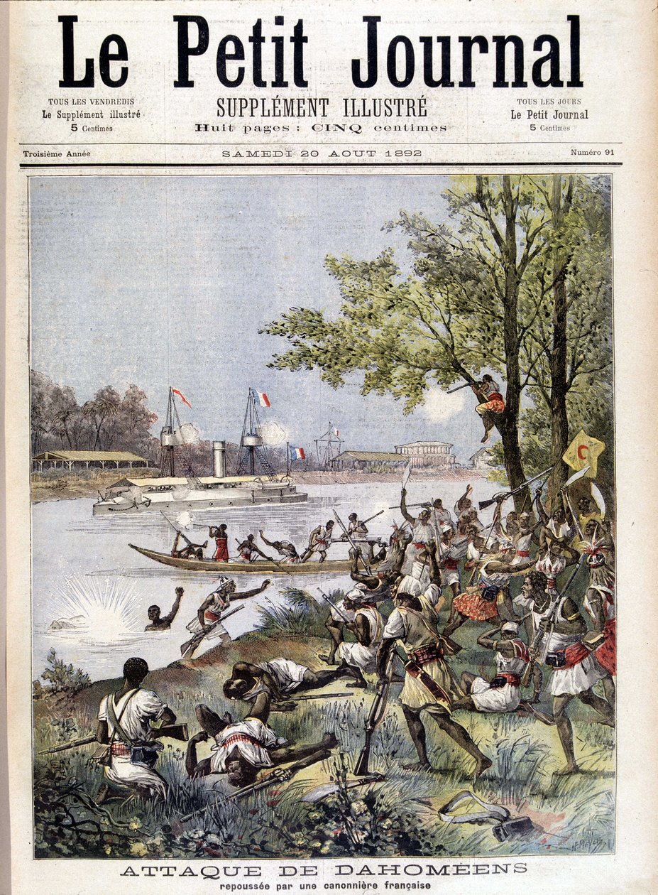 Atak Dahomejczyków odparty przez francuską kanonierki - w „Le Petité Journal” z 20.08.1892 r. autorstwa Unknown artist