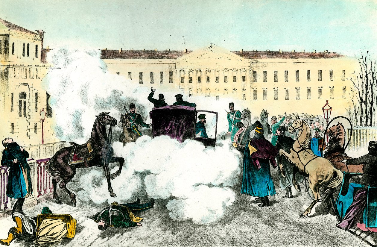 Atak cara: Zabójstwo rosyjskiego cesarza Aleksandra II (1818-1881) w Petersburgu autorstwa Unknown artist