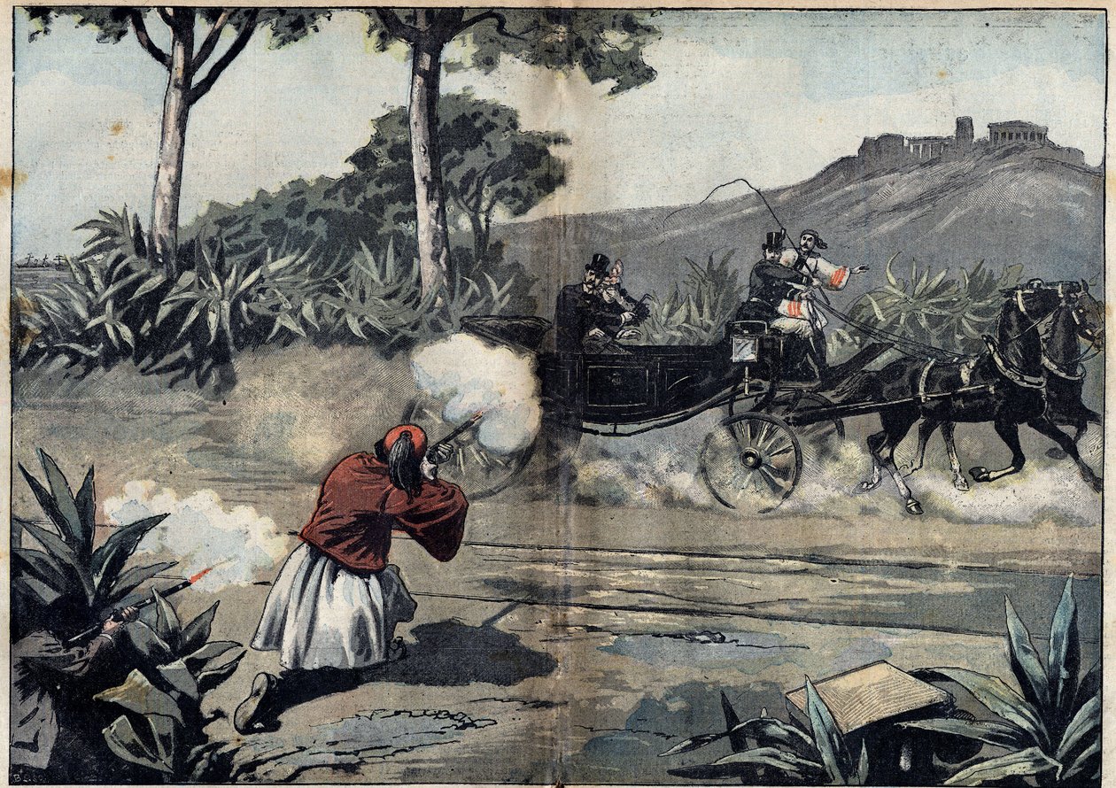 Atak na króla Grecji Jerzego I i jego córkę – 20 lutego autorstwa Unknown artist
