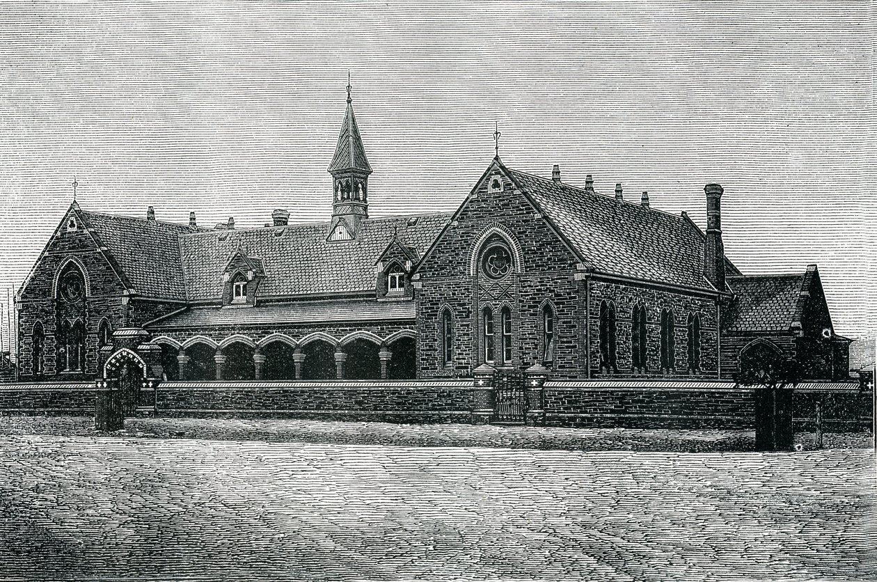 Australia: Szkoła publiczna An Adelaide, ok. 1885 (rycina) autorstwa Unknown artist