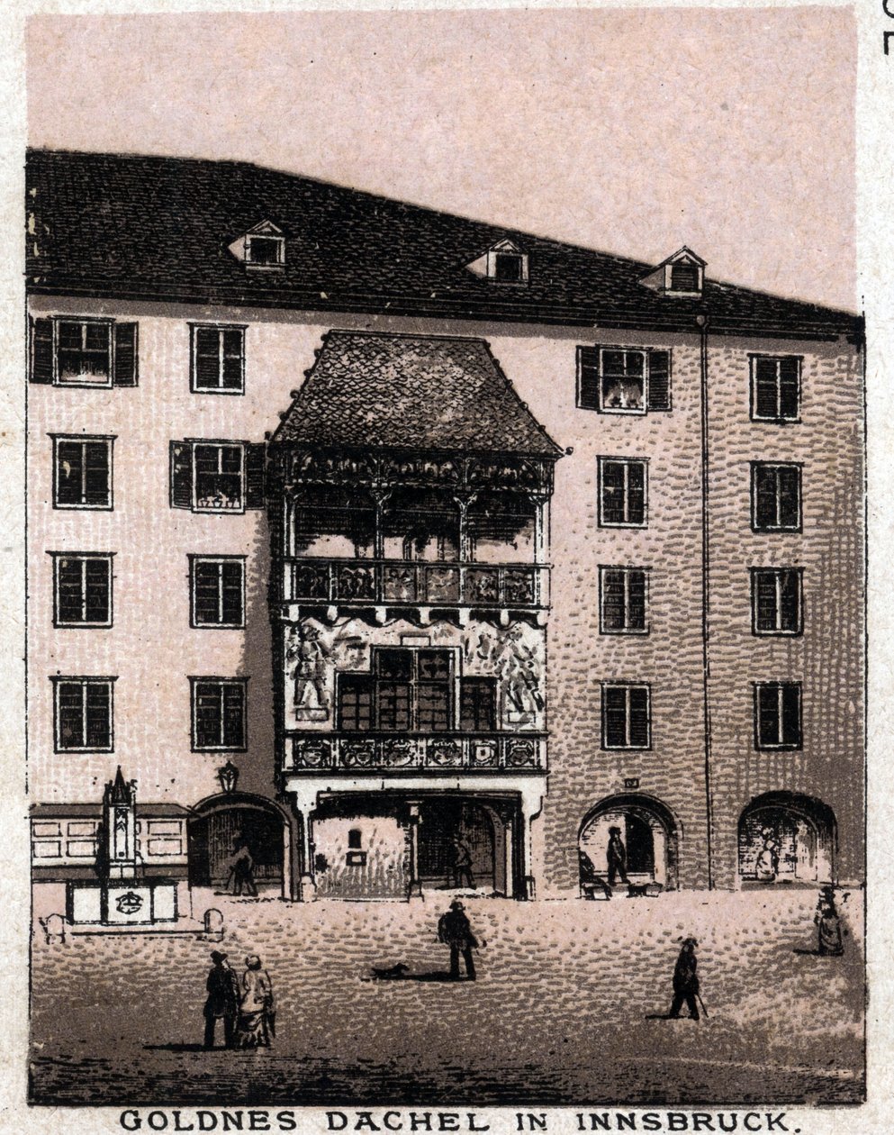Austriacki Tyrol: widok z balkonu mówi Złoty Dach (Goldnes Dachel) w Innsbrucku. w „” Świat ilustruje 168 odsłon”” Niedatowany (koniec XIX wieku) autorstwa Unknown artist