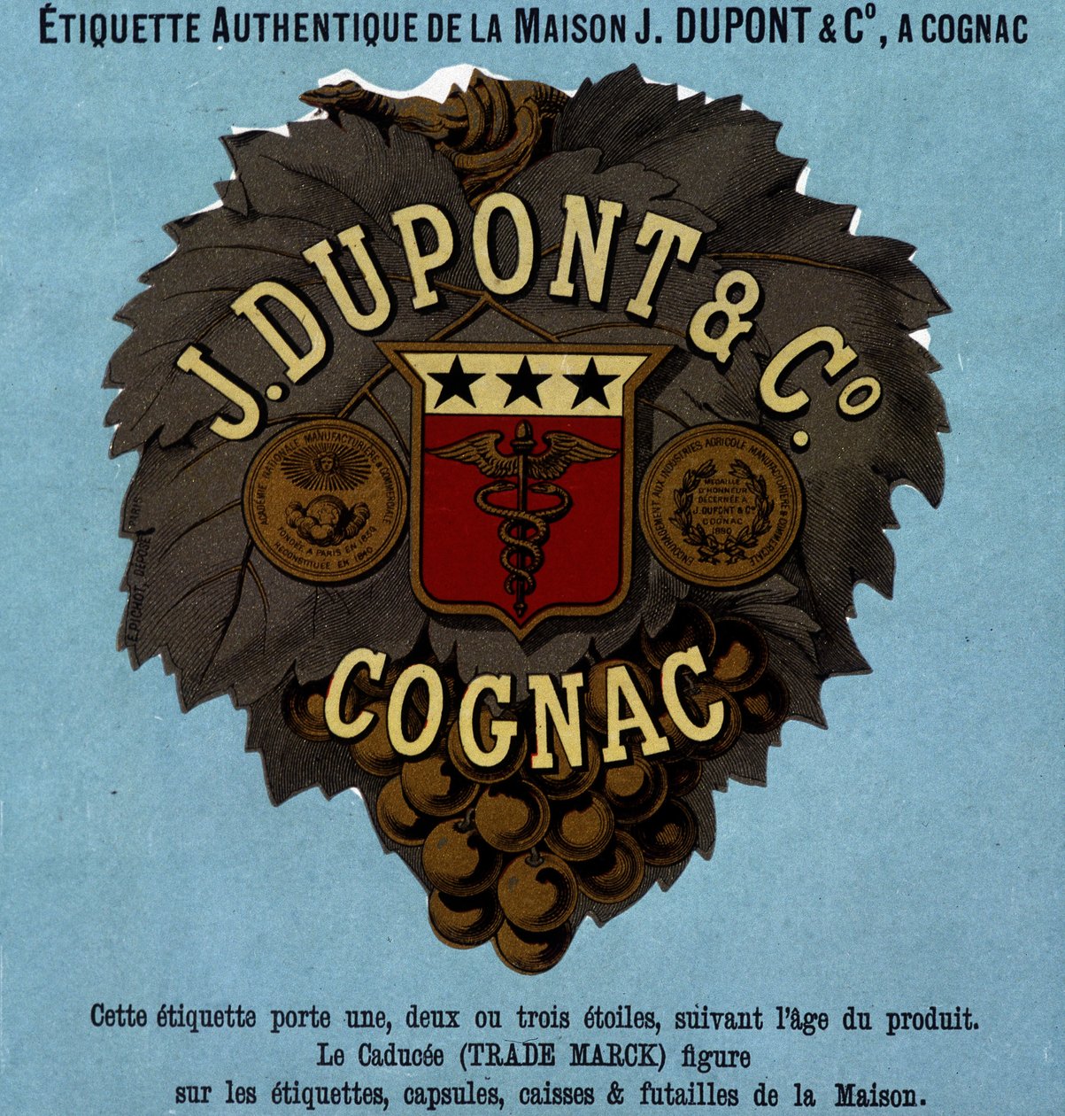 Autentyczna etykieta J. Dupont & C¡, Cognac. wydanie z 1882 r. autorstwa Unknown artist