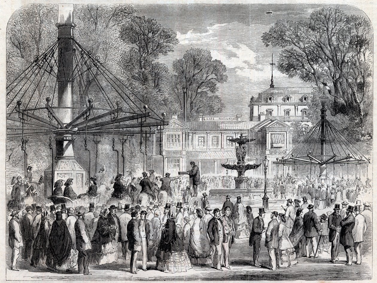 Jesienna Niedziela na Polach Elizejskich (Pola Elizejskie) w XIX wieku - Grawerowanie autorstwa Unknown artist