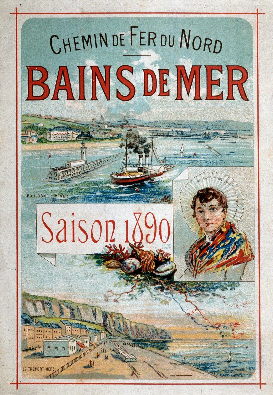 Bains de mer: Boulogne-sur-Mer, Le Treport - Plakat reklamowy Kolei Północnej autorstwa Unknown artist