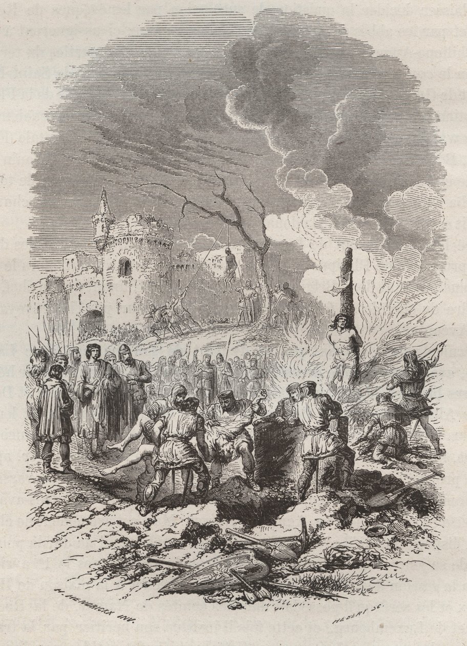 Baldwin V, hrabia Flandrii (1012-1067) przywracający policję w swoich stanach - Rycina 1868 w „Historii Belgii od czasów prymitywnych do końca panowania Leopolda I” autorstwa Theodore Juste (1818-1888) - Szeregowy kolekcja autorstwa Unknown artist