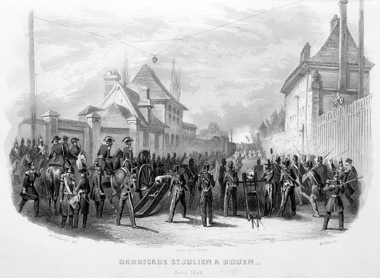 Barykada Saint Julien w Rouen, kwiecień 1848 – w „Fasttes de Gardes Nationales de France”” autorstwa Unknown artist