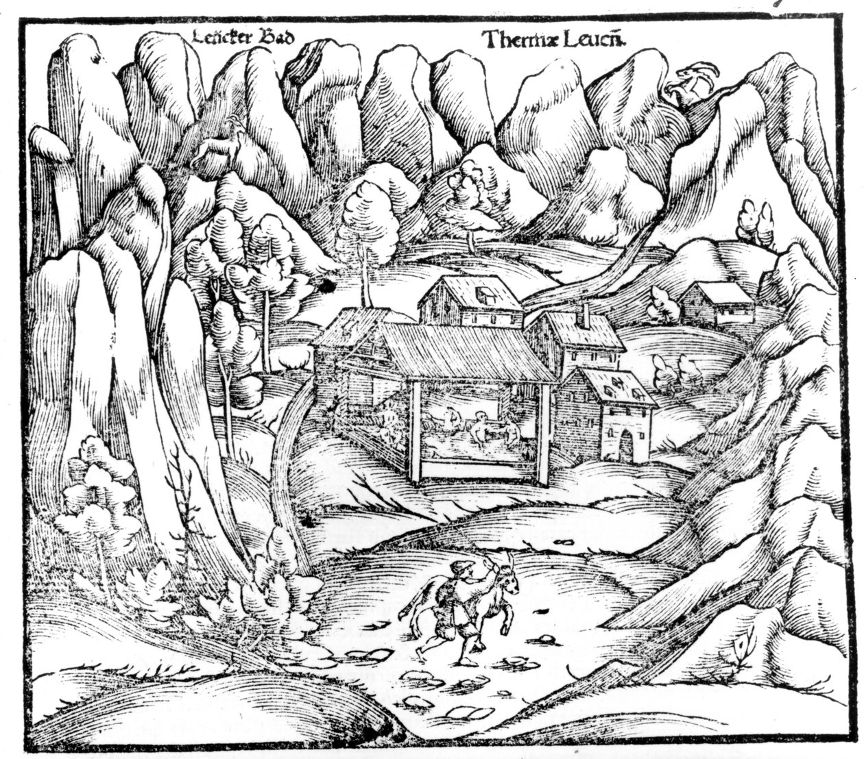 Łaźnie Baden (Austria), grawerowanie XVI wieku. autorstwa Unknown artist