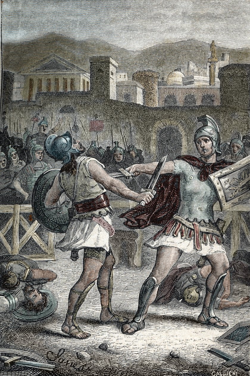 Bitwa między Horatiami i Kuriacjami. Rytownictwo autorstwa Unknown artist