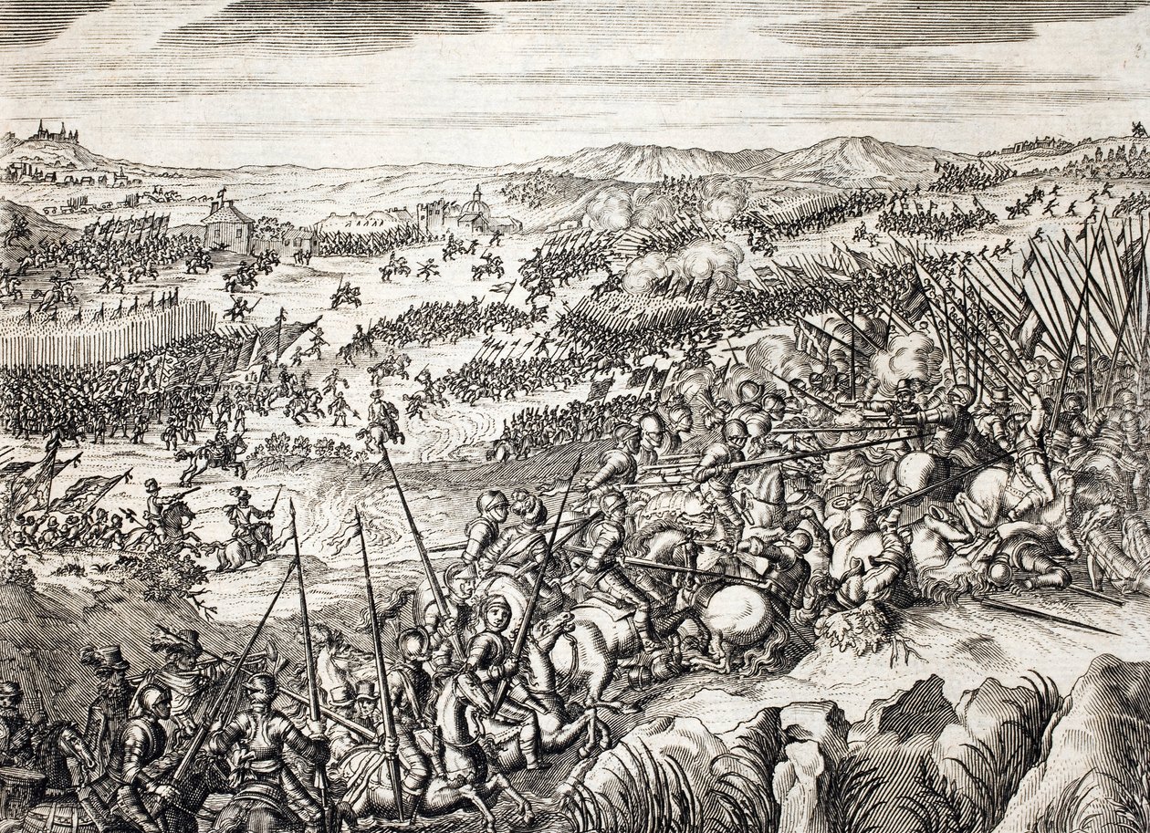 Bitwa pod Gembloux (1578) (Bitwa pod Gembloux) Armia hiszpańska przeciwko armii 16 z siedemnastu prowincji Holandii - rycina w „Histoire De La Guerre Des Paisles-Bas” autorstwa Famiano Strady (1572-1649) autorstwa Unknown artist