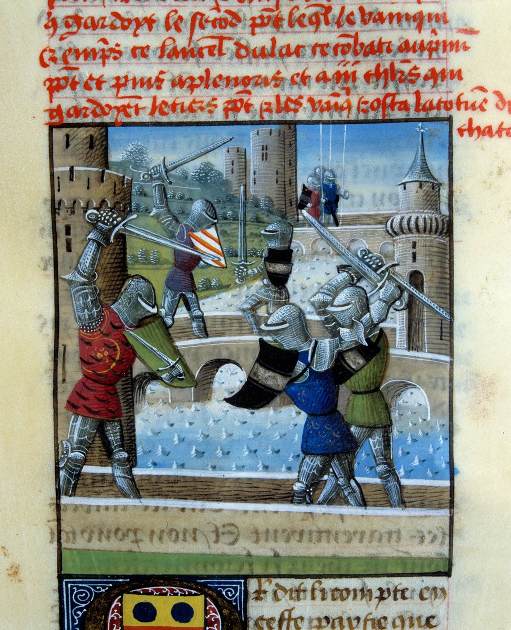 Bitwa rycerzy Palamede i Artusa. Miniatura w „”Roman Du Grail”” autorstwa Unknown artist