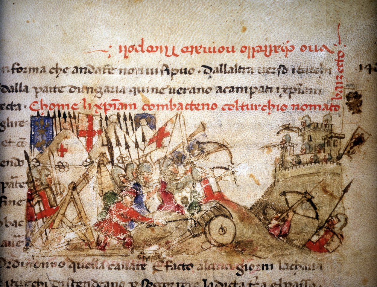 Bitwa pod Nikopolis: pokonanie chrześcijan przez Bajazyda I (Turcja), 28.09.1396 r. - w „Croniche del Sercambi”, ok. 1400 r. Archiwum Narodowe, Lukka. autorstwa Unknown artist