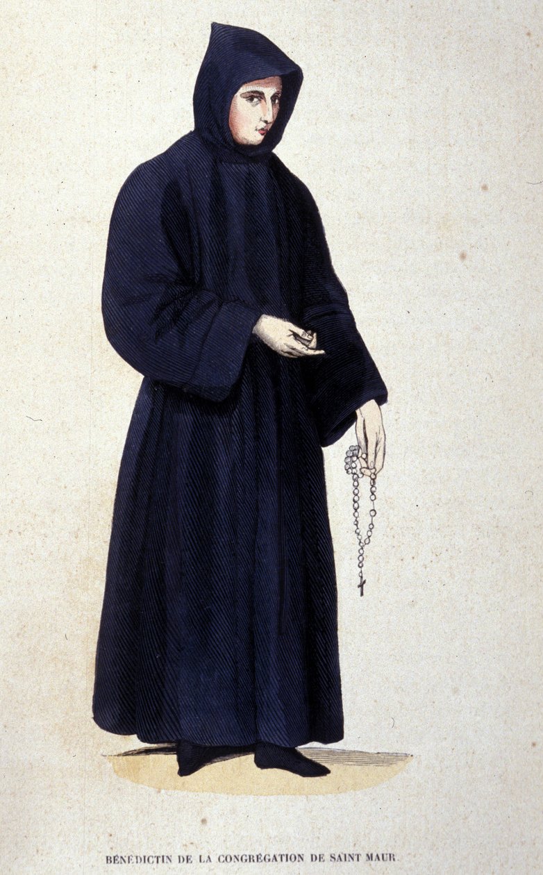 Benedyktyn ze zgromadzenia św. Maura. Rycina z albumu na zakony, Paryż autorstwa Unknown artist