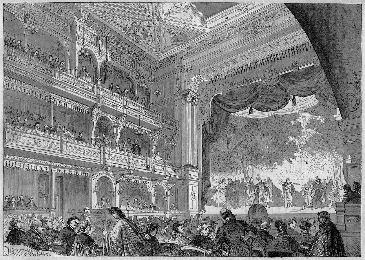 Berlin, widok na nową salę Teatru Wallnera przebudowaną w 1865 r. W „”L
