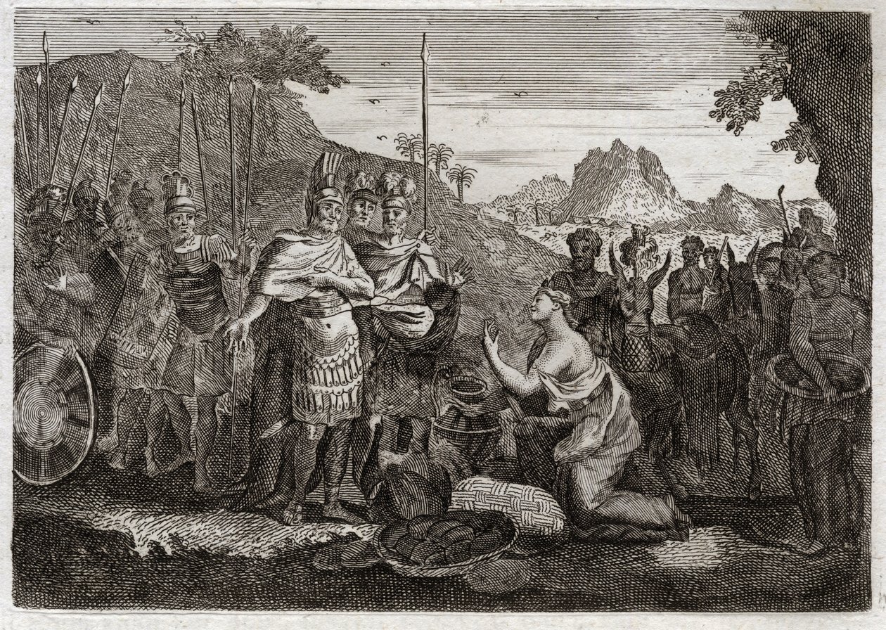 Biblia Royaumont, Stary Testament: Abigail. Abigail, żona Nabala, swoją mądrością łagodzi gniew Dawida. Ilustracja z 1811 roku. autorstwa Unknown artist