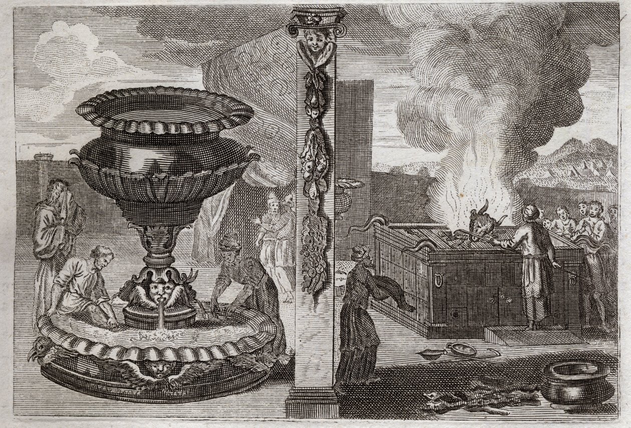 Biblia Royaumont, Stary Testament: Ołtarz perfum. Figura dwóch ołtarzy, jednego z wonności i jednego z całopaleń. Ilustracja z 1811 roku. autorstwa Unknown artist