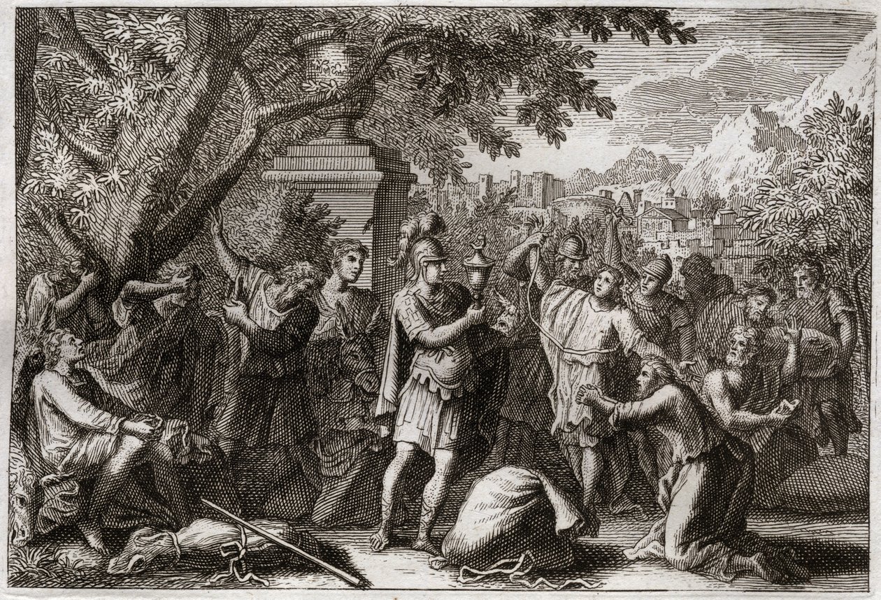 Biblia Royaumont, Stary Testament: Bracia Józefa. Józef ma swoich braci w więzieniu. Ilustracja z 1811 roku. autorstwa Unknown artist