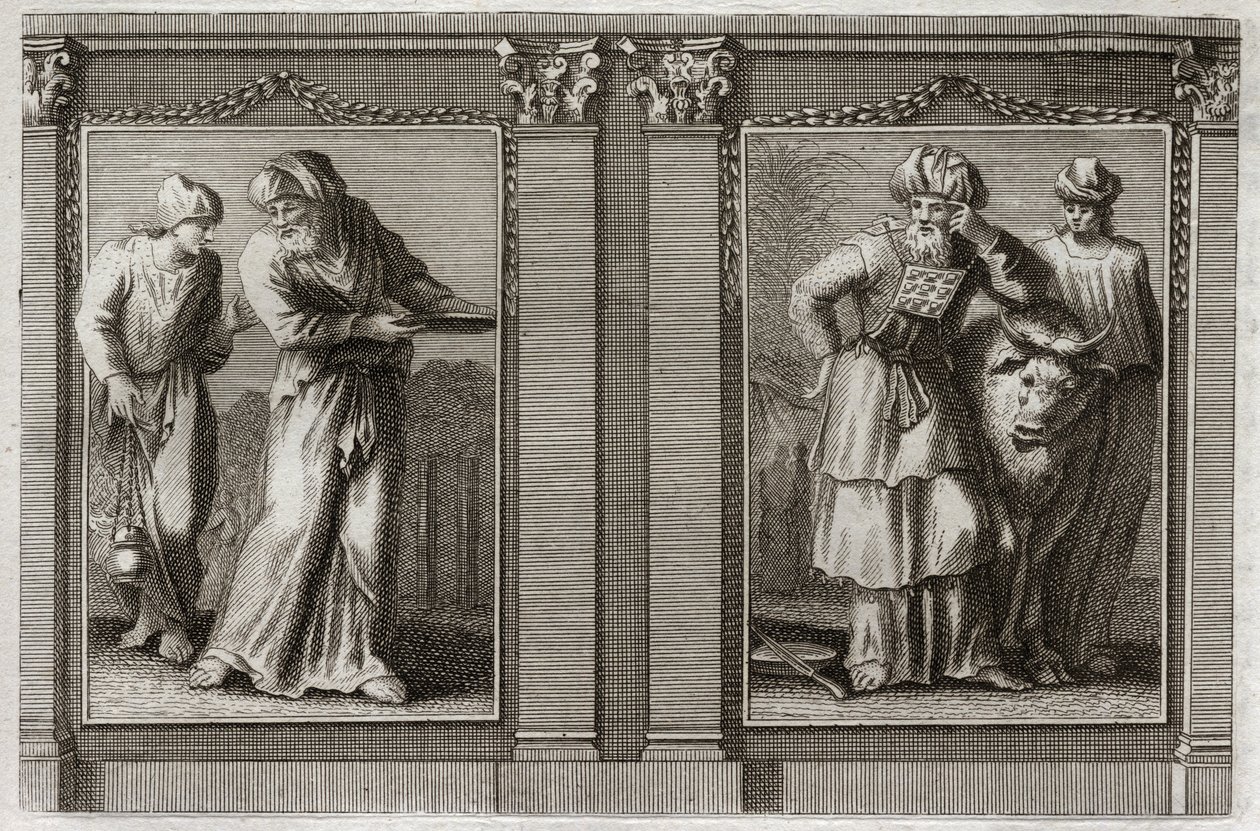Biblia Royaumont, Stary Testament: Ubrania Kapłanów. Figura szat Wielkiego Kapłana i innych Lewitów. Ilustracja z 1811 roku. autorstwa Unknown artist