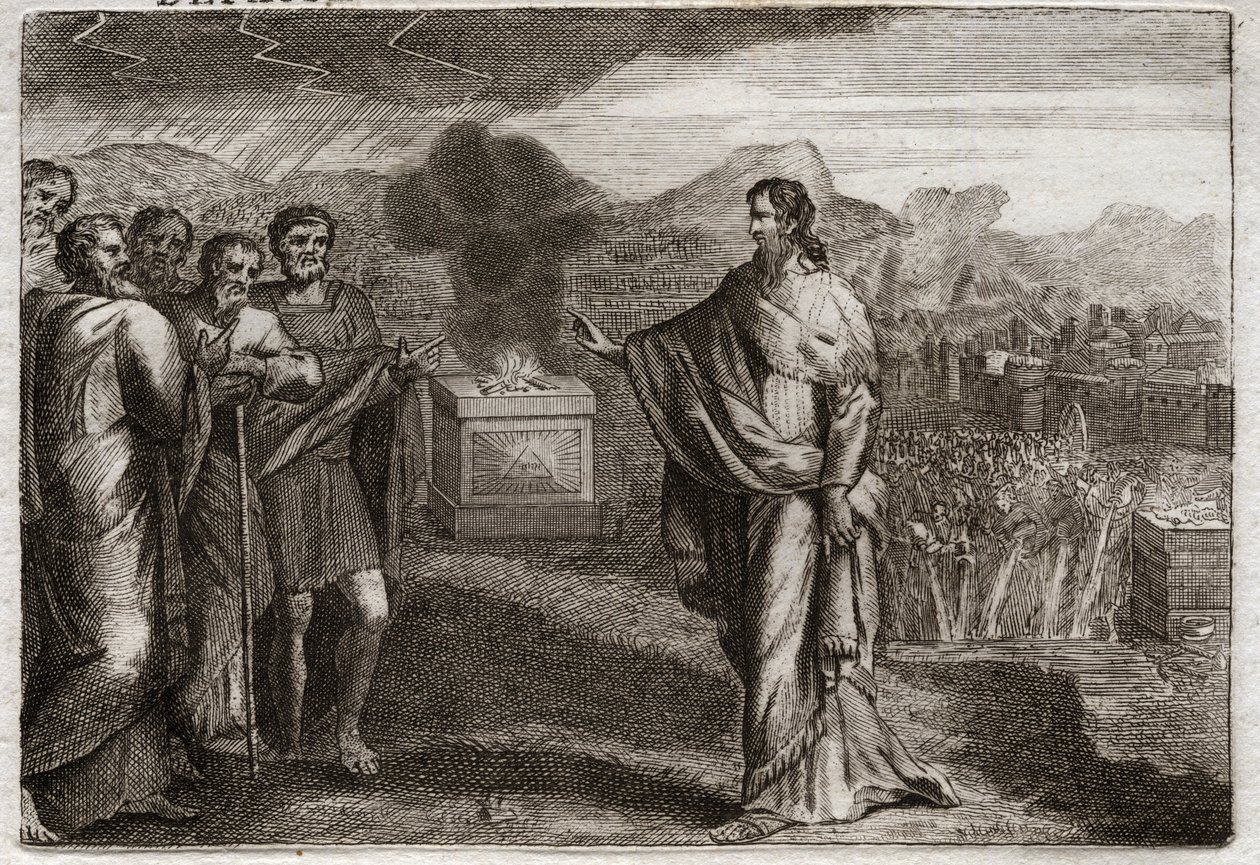 Biblia Royaumont, Stary Testament: Klęska Filistynów. Samuel ofiarowuje Bogu holokaust. Wtedy Żydzi bronią Filistynów. Ilustracja z 1811 roku. autorstwa Unknown artist