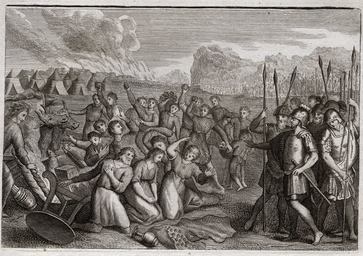 Biblia Royaumont, Stary Testament: Zniszczenie Hai. Jozue, po zrujnowaniu Jerycha, atakuje miasto Hai (Ai), gdzie zostaje najpierw odparty z powodu zbrodni Akana (Achan, Achar, Hacan, Hacar), ale po ukaraniu Achana; on bierze ci autorstwa Unknown artist