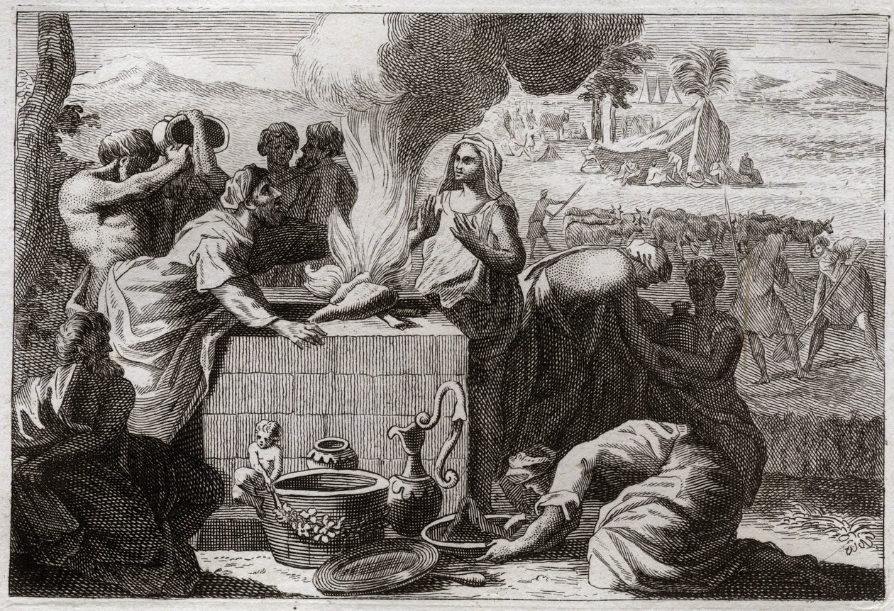 Biblia Royaumont, Stary Testament: Loth oddziela się od Abrahama. Pomiędzy pasterzami Abrahama i Lotha doszło do kłótni i rozdzielili się, a Loth wycofał się do Sodomy. Ilustracja z 1811 roku. autorstwa Unknown artist