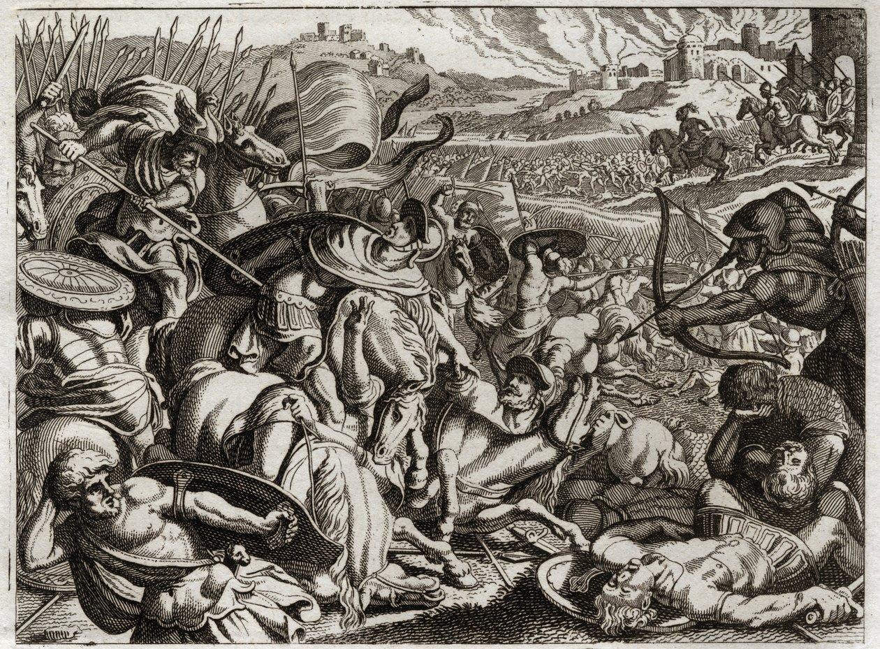 Biblia Royaumont, Stary Testament: Kara Beniaminitów. Plemię Beniamina zostaje wytępione. Ilustracja z 1811 roku. autorstwa Unknown artist