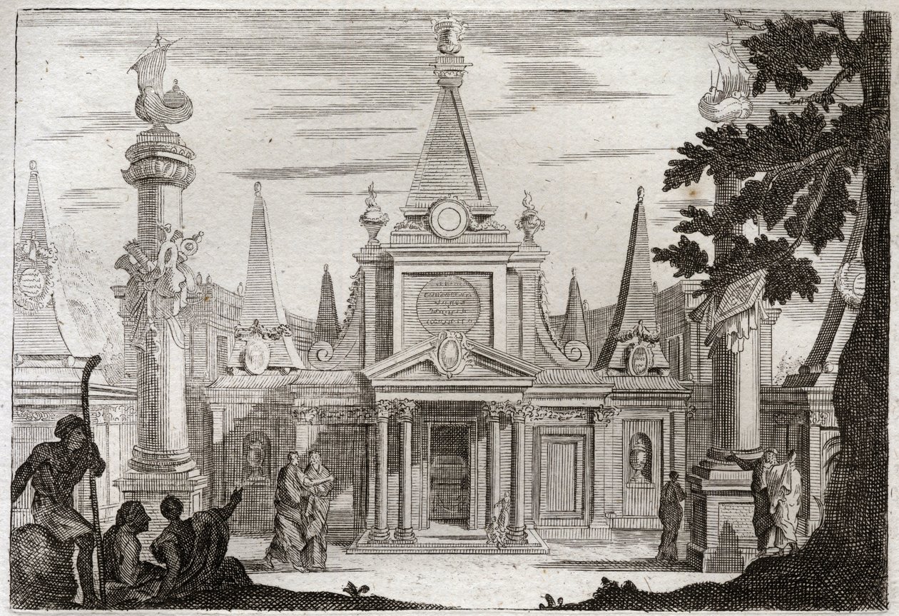 Biblia Royaumont, Stary Testament: Szymon Papież. Simon Machabee (Maccabee, Macabee) jest następcą swojego brata Jonathas (Jonathan), wzniósł wspaniały grób dla swojego ojca i jego braci i został zabity w wyniku zdrady stanu. Ilustracja z 1811 roku. autorstwa Unknown artist