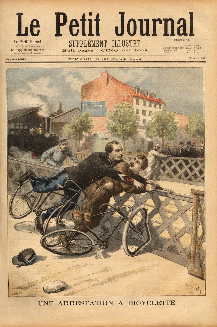 Areszt rowerowy w pobliżu Champigny. Grawerowanie w „”Le petit journal”” 30.08.1896. Kolekcja Selvy. autorstwa Unknown artist