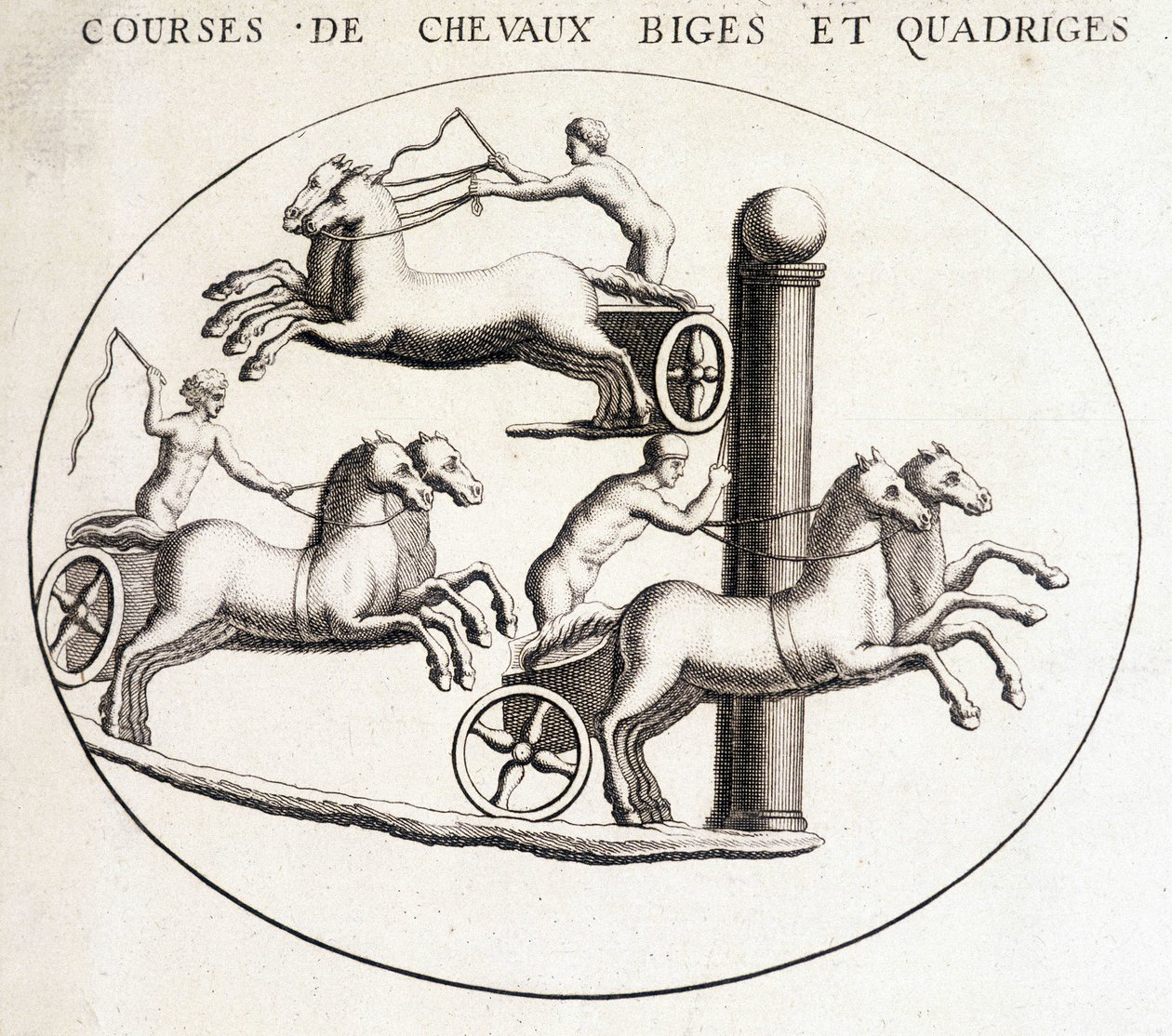 Wyścigi konne Biges i quadriges. Grawerowanie z XIX wieku. autorstwa Unknown artist