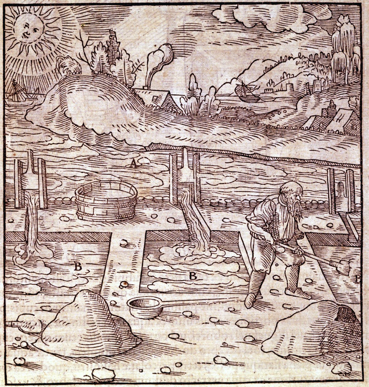 Odzysk asfaltu. Georg Bauer „” Agricola De Re metallica”” książka z XV wieku. Biblia Muzeum Nauki w Mediolanie. autorstwa Unknown artist