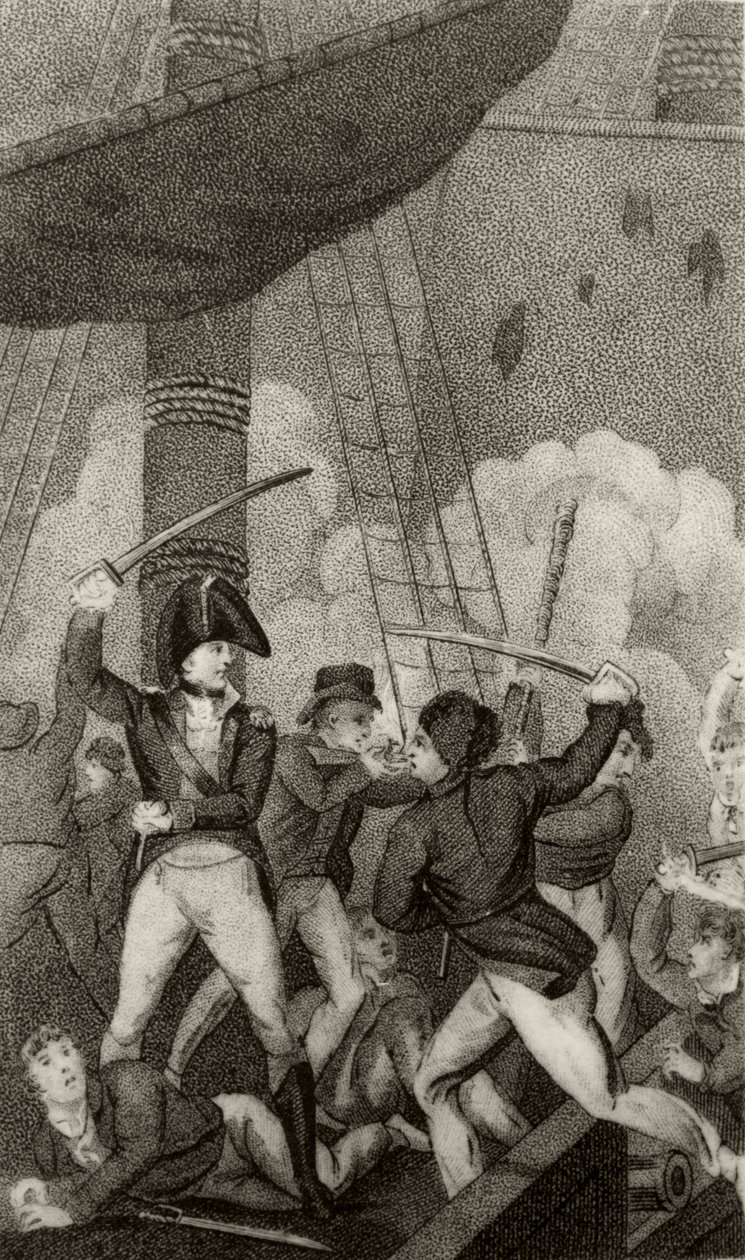 Czarnobrody wsiadający na Perłę, dowodzony przez porucznika Maynarda autorstwa Unknown artist