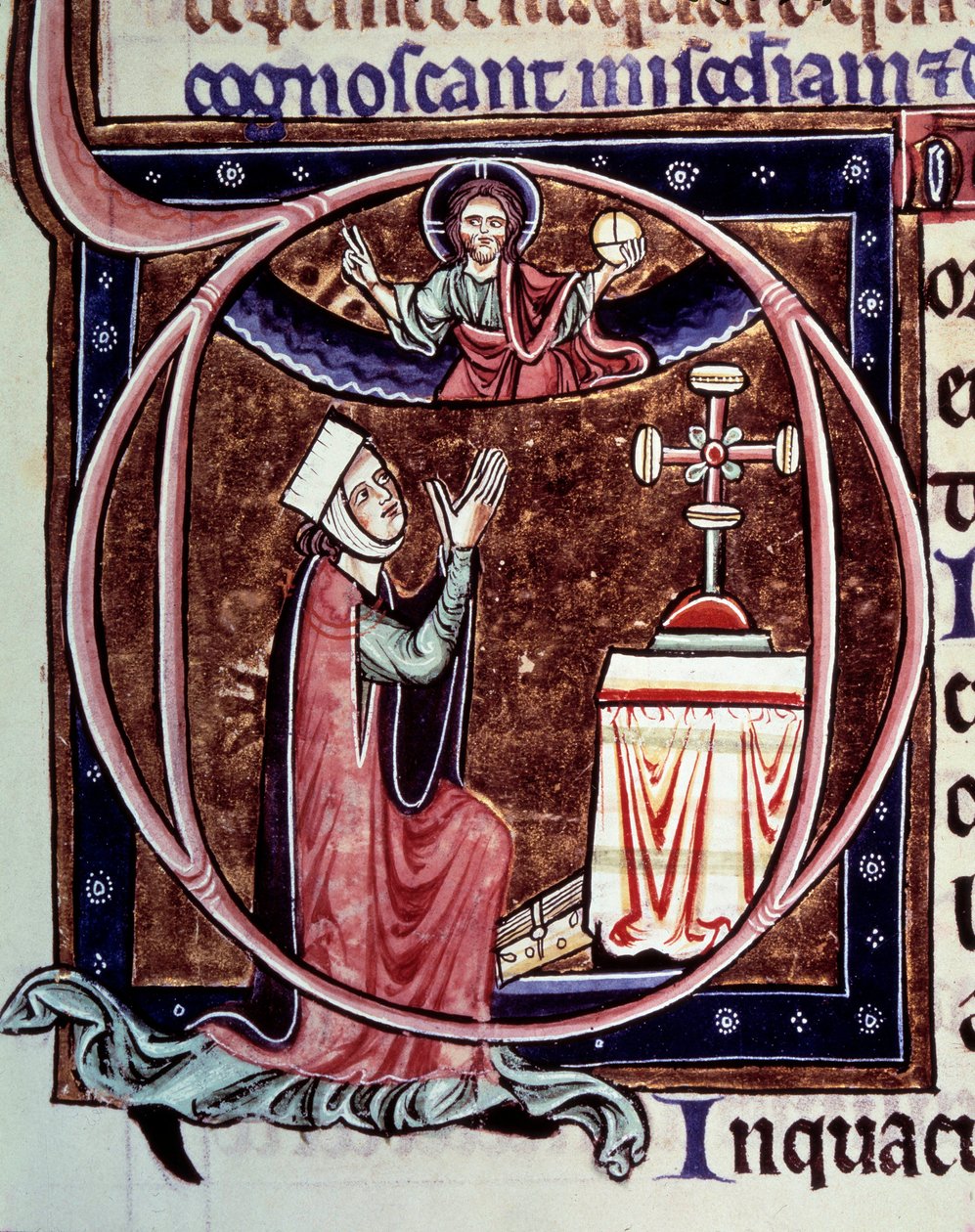 Blanche de Castille królowa Francji (1188-1252) w modlitwie Miniatura z rękopisu „Życie i cuda św. Ludwika” Wilhelma św. autorstwa Unknown artist