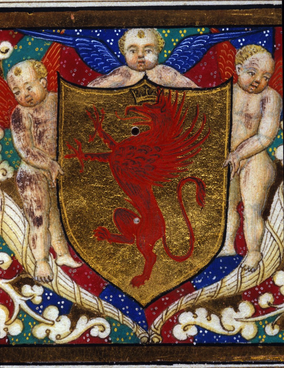 Blazon zdobi koronę gryfa na złotym tle. Szczegół miniatury. autorstwa Unknown artist