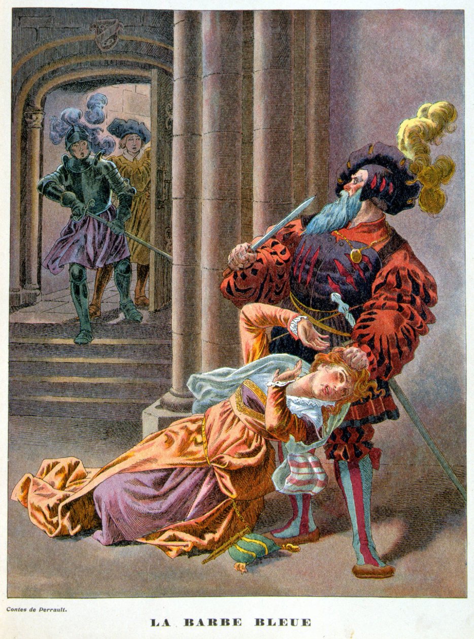 Sina broda (zaskoczony branie kobiety za włosy). Ilustracja z XIX wieku. autorstwa Unknown artist